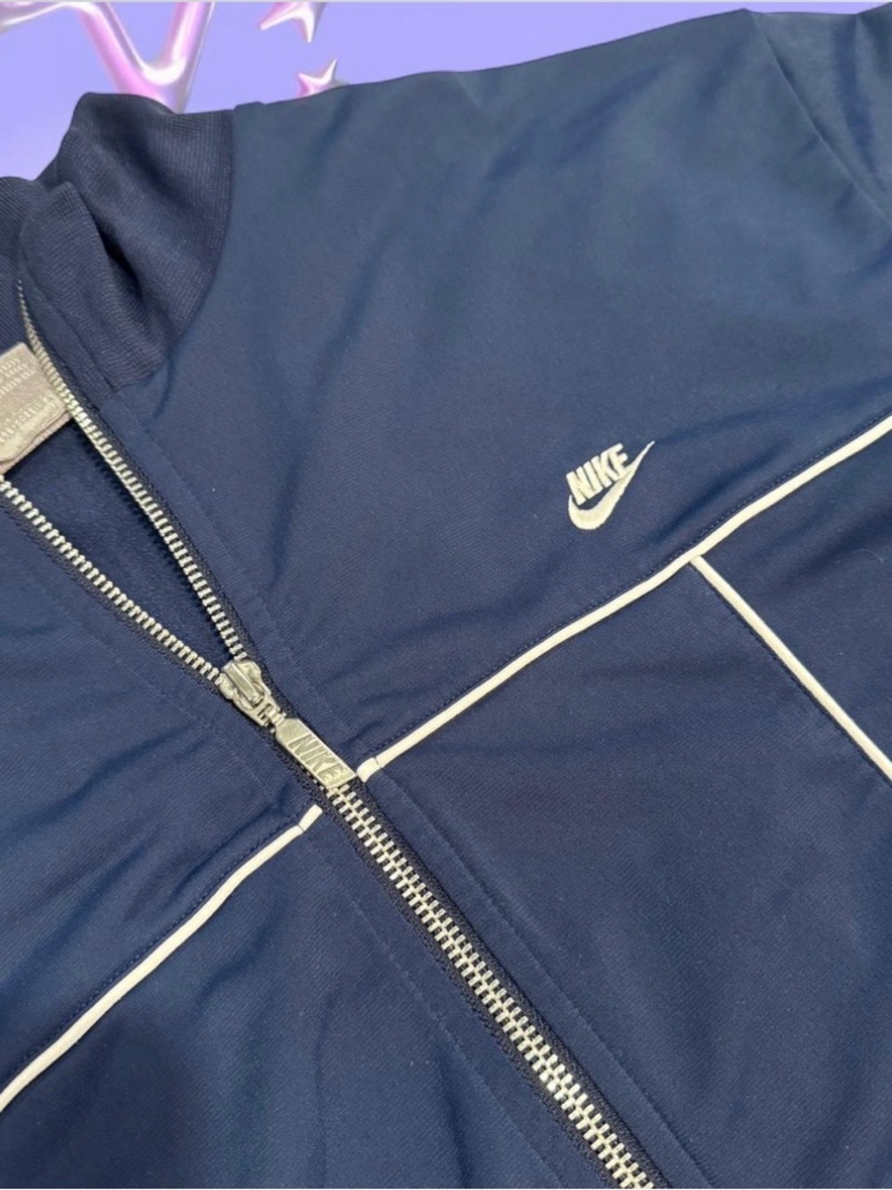 Vintage 90s Nike Navy Blue Track Jacket with White Piping and Swoosh